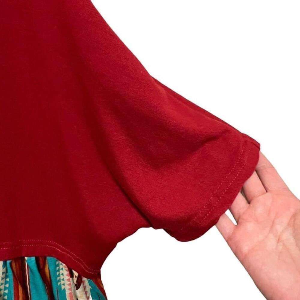 Crazy Train Red & Turquoise Tribal Print Oversized Boho WesternTop - Size M - Picture 6 of 11